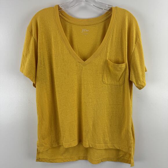 J. Crew Vintage Cotton V-Neck Tee Front Chest Pocket Step Hem Mustard Yellow S - Picture 1 of 8